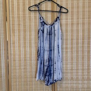 Boho Me Womens S Tank Top Blue Crisscross Spaghetti Strap Sleeveless Tie Dye